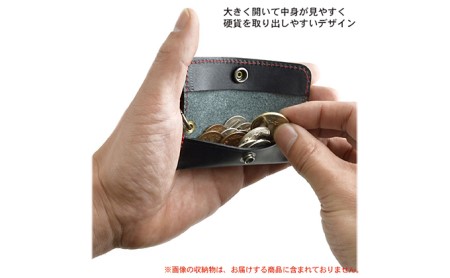 スティック型コインケース　バンナイズ オイル シュリンク レザー 本革 財布 コンパクト ファッション小物  ブラック / レッド
