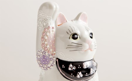 九谷焼 4号招き猫・花むらさき a05 焼き物 民芸品 工芸品 インテリア