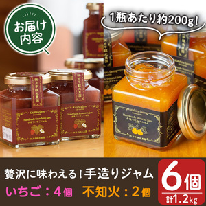 No.907 苺ジャム(200g×4本)と不知火ジャム(200g×2本) 国産 九州産 鹿児島県産 いちご イチゴ 苺 不知火 しらぬい ジャム フルーツ 果物 柑橘 手作り 手造り 調味料 小分け 贈答 プレゼント 保存料無添加 着色料無添加【片平観光農園】