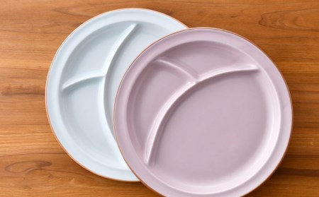 【波佐見焼】マットカラー ランチプレート 仕切り皿 ペアセット （ホワイト・ピンク） 食器 皿 【大新窯】 [DC109]  波佐見焼