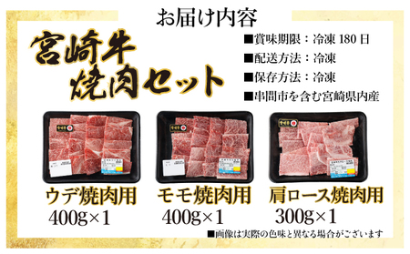 宮崎牛赤身モモ肉400g、赤身ウデ肉400g、肩ロース300ｇの焼肉食べ比べセット（合計1.1kg）_K030-007