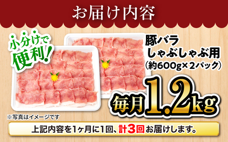 【3回定期便】大西海SPF豚 バラ（しゃぶしゃぶ用）計1.2kg 訳あり ＜大西海ファーム＞ [CEK084]