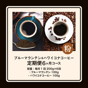 ブルーマウンテン100g＆ハワイコナコーヒー100g 定期便6ヶ月コース 粉コース 〔Ec108-P〕