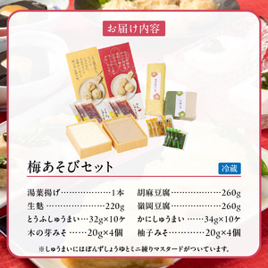 梅の花 梅あそびセット_梅の花通販本舗 梅あそび セット 大豆 惣菜 おかずセット かに とうふ しゅうまい 湯葉 生麩 嶺岡豆腐 木の芽みそ 柚子みそ 詰め合わせ 豆腐 加工品 おかず 福岡県 久留米市 お取り寄せ お取り寄せグルメ 送料無料 〔Cx224〕