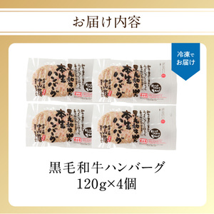 【最速配送】中山牧場 黒毛和牛ハンバーグ 4個｜120g×4個 ハンバーグ【A064】