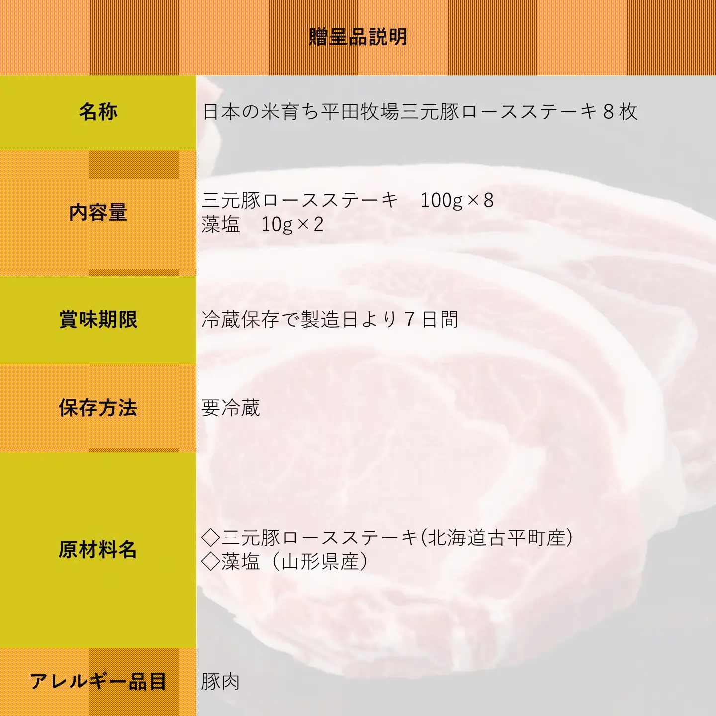 【FN】日本の米育ち平田牧場三元豚ロースステーキ８枚