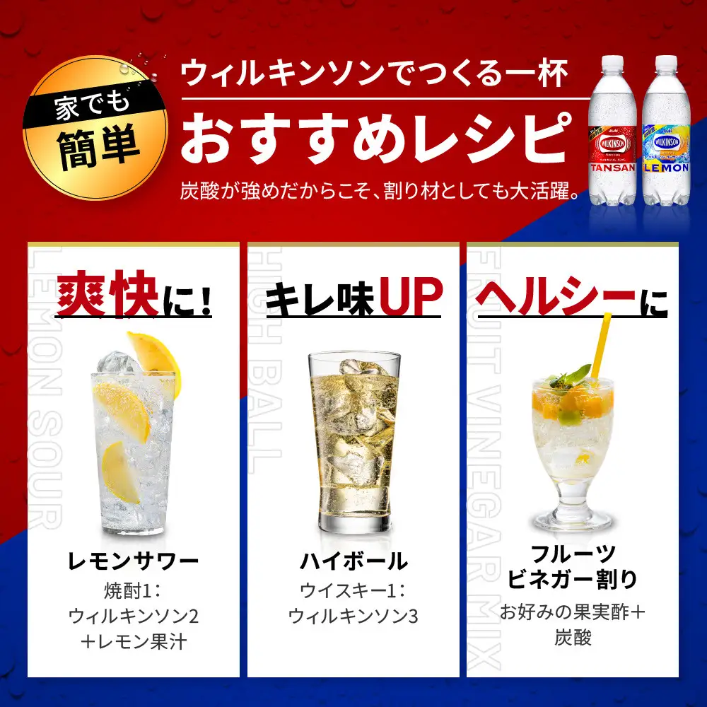 アサヒ飲料 ウィルキンソン タンサン+レモン各1箱セット（500mlペットボトル×24本×2箱）