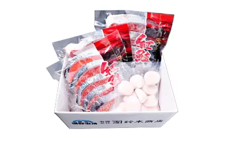 天然甘口紅鮭5切れ×3P・天然ほたて貝柱200g A-14222