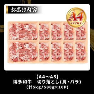 ＜訳アリ＞【A4～A5】博多和牛切り落とし(計5kg・500g×10P)国産 九州産 福岡県産 牛肉 和牛 黒毛和牛 お肉【MEAT PLUS】as08-042