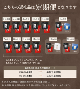 メール便発送「ふじやまブレンド・あかふじブレンド」　富士山の湧き水で磨いた スペシャルティコーヒー定期便（ドリップ16パック）12ヶ月 ドリップ コーヒー 珈琲 ブレンド 湧き水 珈琲