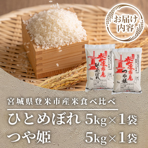 ≪令和7年産≫ 登米市産 ひとめぼれ & つや姫 食べ比べ 10kg (各5kg) 冷蔵米 お米 おこめ 米 コメ 白米 ご飯 ごはん おにぎり お弁当 佐沼交通株式会社【楽らく館】tm475