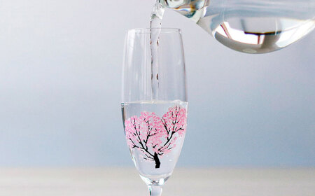 温度で変化する器 シャンパン ペアセット 『冷感桜』 【丸モ高木陶器】 グラス コップ ペア 花火 夏 四季 ギフト シャンパングラス シャンパン 冷感  [TBA129]