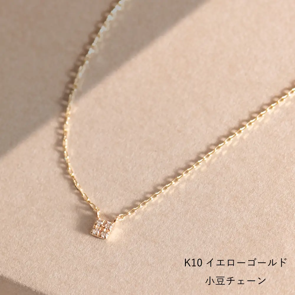 クール！！スクエアデザイン K10イエローゴールド ダイヤモンドネックレス アジャ付き 40cm / K10-01-02 金 ゴールド ダイヤ ジュエリー アクセサリー ギフト プレゼント レディース シンプル 定番 ネックレス