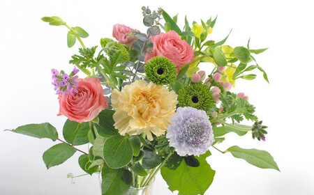 【定期便 12回】”松竹梅の竹セット”届いたら、いつもの花瓶に入れるだけ！ 簡単管理 の おしゃれ ブーケ ♪初回 花瓶 付き、毎回延命剤付き！！12回定期便 花 生花 花束
