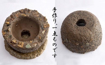 三川作りの鉢（底穴有） 植木鉢 インテリア 雑貨 川砂 岐阜の銘石 岐阜チャート 石土器風 素朴な鉢 ガーデニング 
