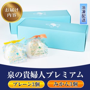 i787 チーズケーキ・泉の貴婦人プレミアム(プレーン3個・みかん3個・合計6個) お菓子 レアチーズ スフレチーズ スイーツ グルメ 洋菓子 デザート ギフト プレゼント 贈答 冷凍【泉菓園】