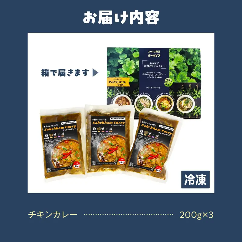 日本上陸【おうちで本格ベトナム料理】サッチャムチキンカレー（3食セット）_B020-008