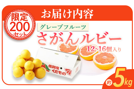 【数量限定・リピーター続出】先行予約 グレープフルーツ「さがんルビー」 約５ｋｇ 防腐剤不使用 希少 国産グレープフルーツ【3月下旬頃より順次発送予定】 B-2