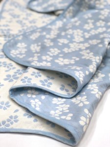 コットン ジャカード織 五重ガーゼハーフケット 約100×140cm ブルー色 FNG-008 [3240]