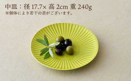 【波佐見焼】しのぎ グレー＆若草 中皿・大皿 ４枚セット プレート 6寸皿 7寸皿【一龍陶苑】[CC73] 波佐見焼