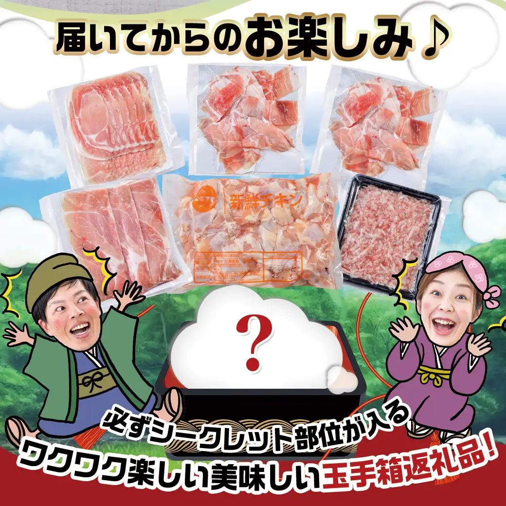 ブランドはお任せ★全部真空パック!KURIYAMAの玉手箱3.65kgセット〔MJ-1421〕_(都城市) 都城産ブランド豚 おさつポーク ゆずポーク お任せ ロース 肩ロース モモ スライス 小間切れ ミンチ 真空パック 宮崎県産若鶏 手羽元