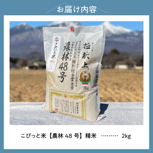 【令和7年度米】こぴっと米【農林48号】2kg　1等特別栽培 100％ 米 精米 よんぱち 幻のお米 北杜市産 お米 [h020]