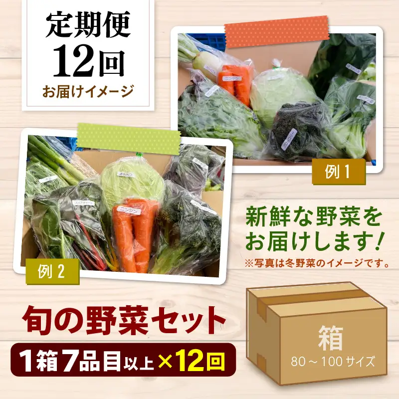 【12ヶ月連続お届け】農家直送 旬の野菜セット 7品目以上 1箱 ／ 定期便 12回 季節 野菜 ボックス BOX セット セレクト 農家 おまかせ 多品目 旬 詰め合わせ 根菜 葉物 [aw028-f001]