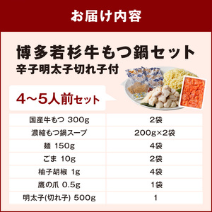博多若杉牛もつ鍋4～5人前セット辛子明太子切れ子500g付【024-0029】