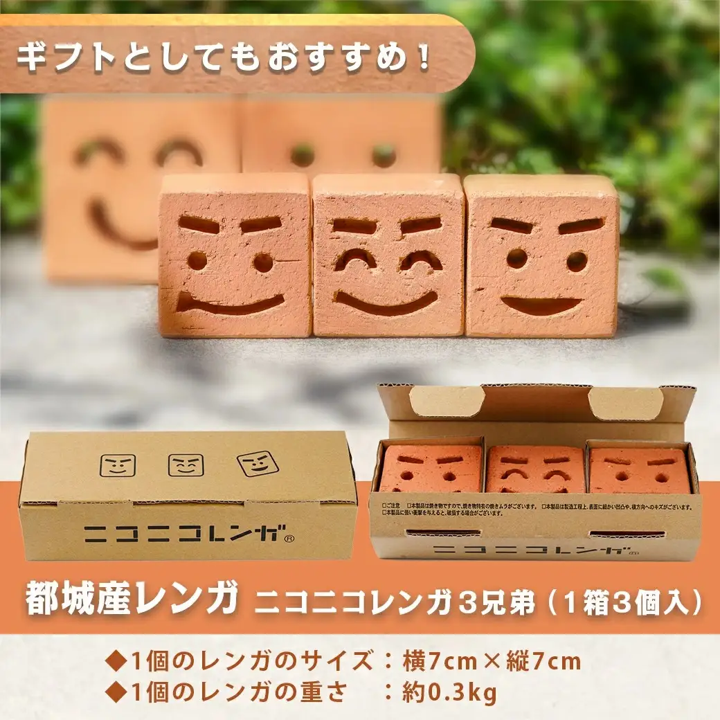 ニコニコレンガ3兄弟(1箱3個入)〔LF-K301〕_(都城市) 都城産レンガ ニコニコレンガ3兄弟 ガーデニング アロマストーン