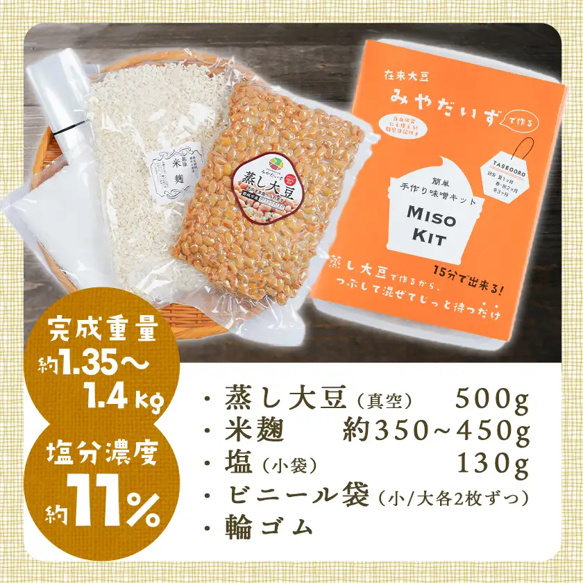 お家で簡単!味噌づくりキット【米味噌】〔AA-G801〕_(都城市) 味噌づくりキット 米味噌 蒸し大豆 米麹 塩 塩分濃度約11％