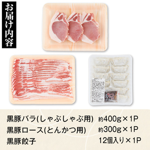 【A02042】特選黒豚バラ・とんかつセット！黒豚餃子(12個入)×1P付き 鹿児島 国産 九州産 黒豚 豚肉 お肉 バラ スライス しゃぶしゃぶ とんかつ とん汁 豚汁 カレー 肉じゃが 餃子 ぎょうざ【和田養豚】