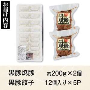【A02048】黒豚焼豚(2個)＆黒豚餃子(12個×5P)セット！ 鹿児島 国産 九州産 黒豚 豚肉 お肉 餃子 ギョーザ ぎょうざ 角煮 焼豚 叉焼 チャーシュー おかず 惣菜【和田養豚】