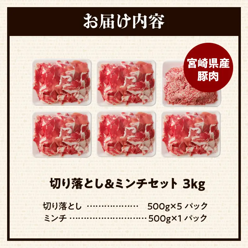 豚肉 切り落とし 豚肉[宮崎県産 ミンチ セット 3kg 500g×6P]