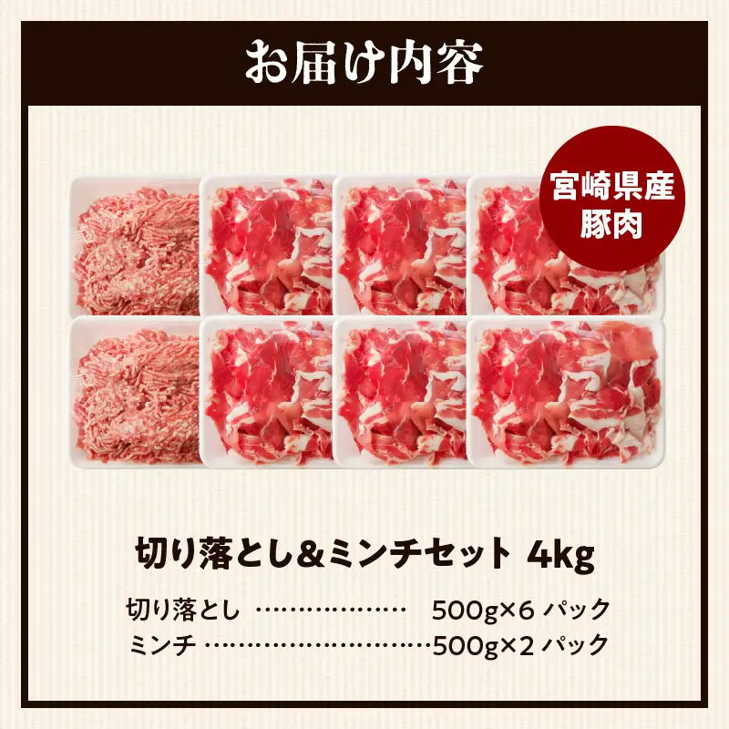 豚肉 切り落とし 豚肉[宮崎県産 ミンチ セット 4kg 500g×8P]