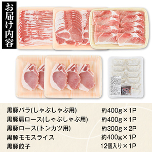 【B02074】特選黒豚大セット(合計約1.8kg)黒豚バラ・ロースしゃぶしゃぶと黒豚ローストンカツ、黒豚モモ、黒豚餃子のセット！鹿児島 国産 九州産 黒豚 豚肉 バラ ロース 肩ロース モモ スライス しゃぶしゃぶ とんかつ 餃子 ぎょうざ バラエティ【和田養豚】