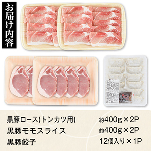 【B02077】特選黒豚とんかつセット(計約1.6kg)、黒豚餃子(12個入×1P)付き！ 鹿児島 国産 九州産 黒豚 豚肉 お肉 ロース モモ 餃子 ぎょうざ 焼肉 とんかつ【和田養豚】