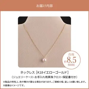 K18　あこや本真珠　パールネックレス　1珠　真珠8.5ｍｍ　イエローゴールド T04001