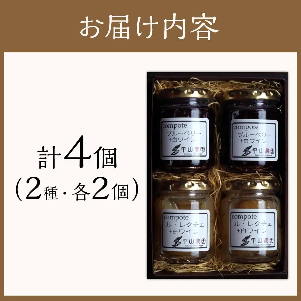 佐渡ヶ島産　ブルーベリーと白ワインのコンポート・ル・レクチェと白ワインのコンポート（2種各２個セット）
