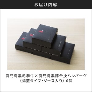 鹿児島黒毛和牛×鹿児島黒豚合挽ハンバーグ（湯煎タイプ・ソース入り）6個 K130-007 肉 豚肉 牛肉 惣菜 総菜 冷凍