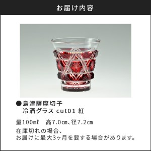 島津薩摩切子 冷酒グラス cut01 紅 K010-007
