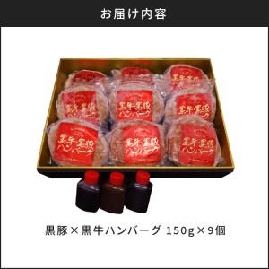 黒豚×黒牛ハンバーグ9個セット K098-005 肉 豚肉 牛肉 惣菜 総菜 冷凍