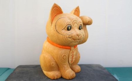 【受注生産】だんじり彫刻師 山本仲伸・作「木彫　招き猫」 // だんじり だんじり彫刻師
