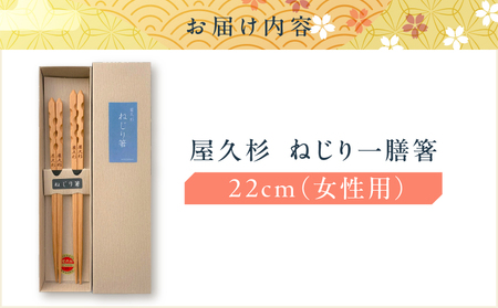 屋久杉 ねじり 一膳 箸 女性用（ 22cm ） K042-005_1