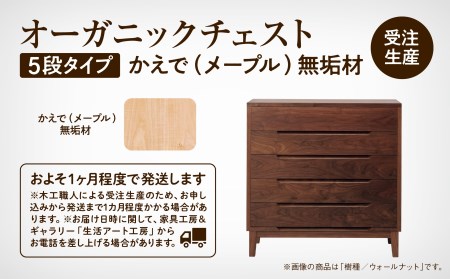 オーガニックチェスト 5段タイプ かえで（メープル）無垢材 チェスト