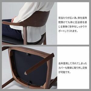 旭川家具 カンディハウス WING LUX LD サイドチェアー H ウォルナットCW ／ 張地（革）RK-BL ／ RB ラウンドテーブル φ150 ウォルナットOFN_01832