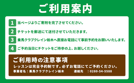 乗馬 スクール 体験 チケット 30分 平日 2名様分 クレイン栃木 《30日以内に出荷予定(土日祝除く)》栃木県 野木町 馬 乗馬体験 チケット 初心者 OK