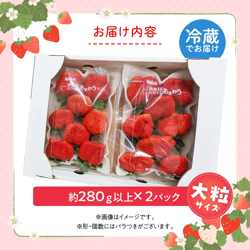 福岡県産あまおういちご　約280g以上×2パック（大粒）【12月～2月発送】_いちご あまおう 約280g 以上 × 2パック 約560g 大粒 果物 フルーツ みずみずしい ジューシー 甘み 酸味 濃厚 ストロベリー パフェ ショートケーキ パンケーキ スムージー サンドイッチ ジャム お菓子作り 福岡県産 久留米市 お取り寄せ 送料無料 〔Fi054〕