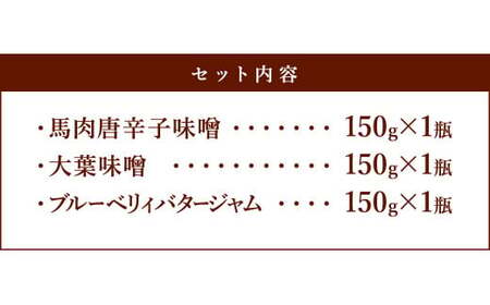 熊本産ひろのすけ オリジナル「人気セレクトセット」馬肉味噌・大葉味噌・ブルーベリィ バタージャム