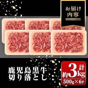 【B01030】鹿児島黒牛 切り落とし 計約3kg 約500g×6P 国産 黒毛和牛 牛肉 すきやき 切落し 【新村畜産】