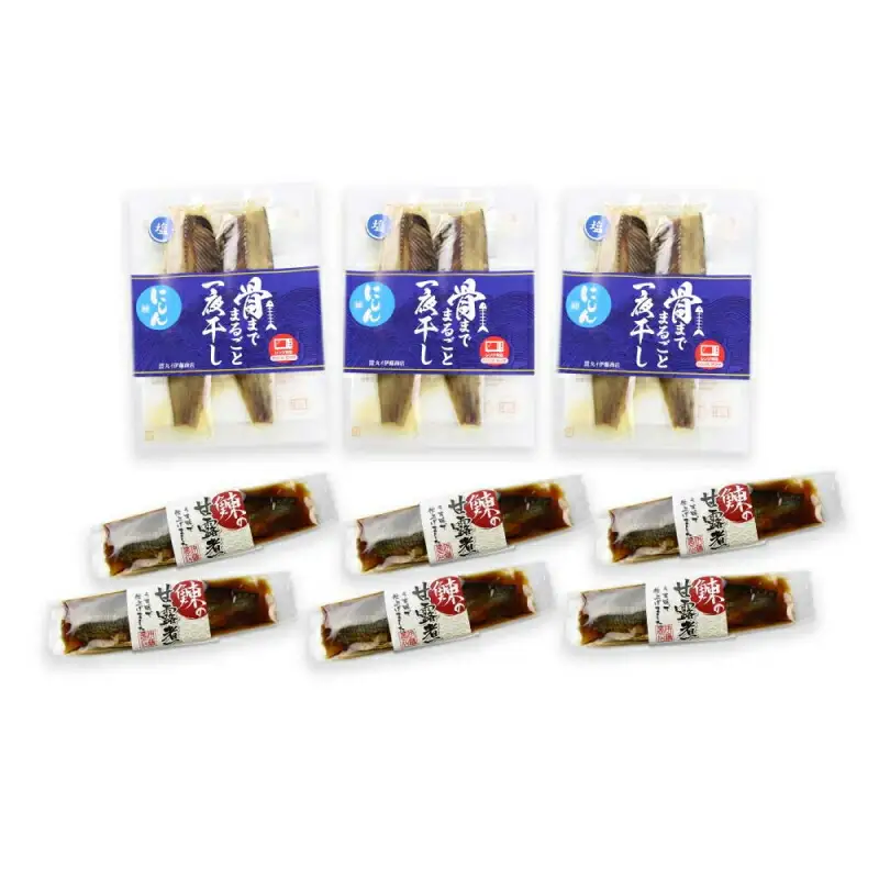 骨まで食べられる！ 一夜干しにしん３袋と甘露煮６枚 【 伊藤商店 】 にしん 一夜干し 甘露煮 やわらか 簡単調理 レンチン レトルト 常温保存 手軽 ご飯のおとも 鰊 お弁当 おつまみ 肴 お取り寄せ 北海道 余市町 _Y001-0049